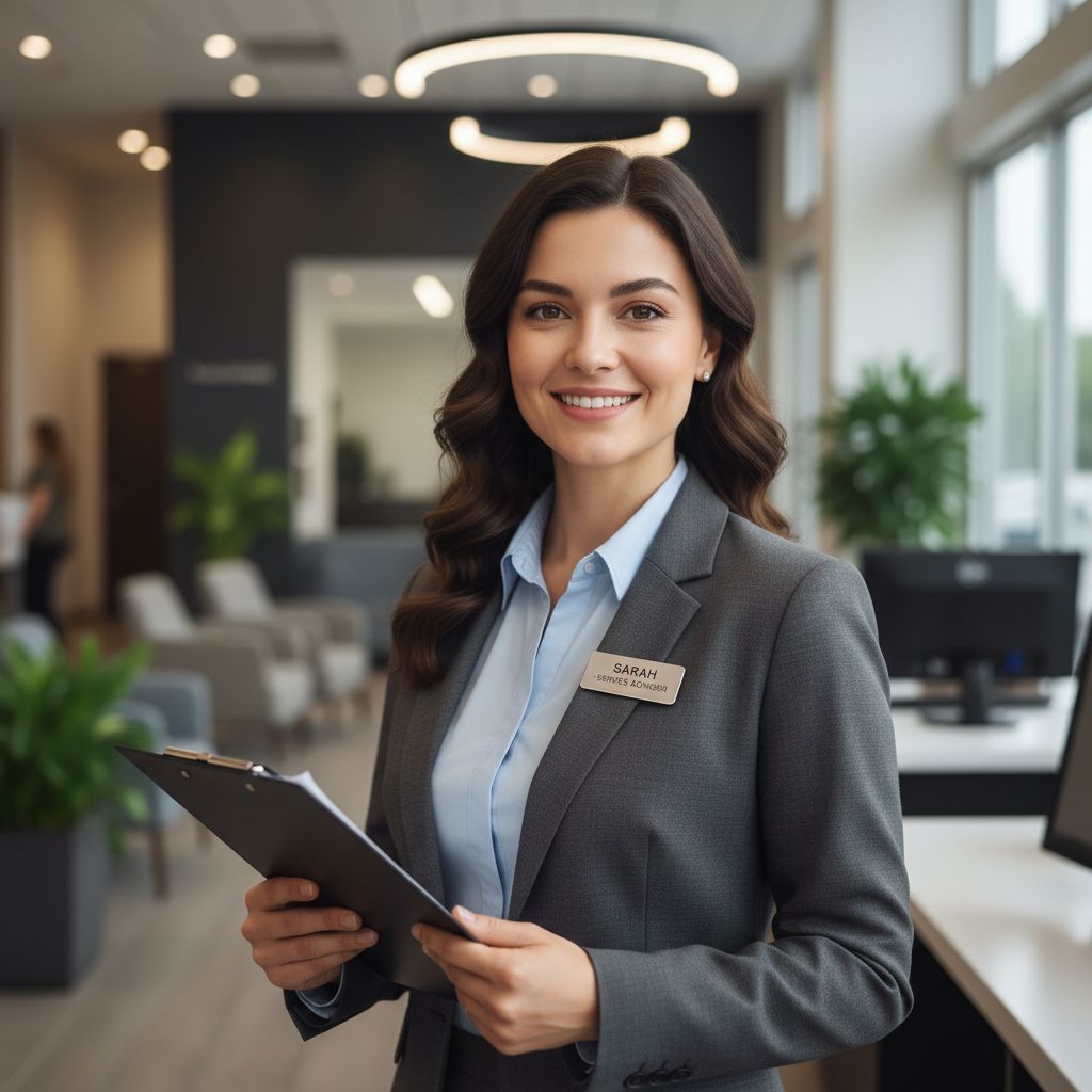 Conseiller automobile recherchant un véhicule sur ordinateur